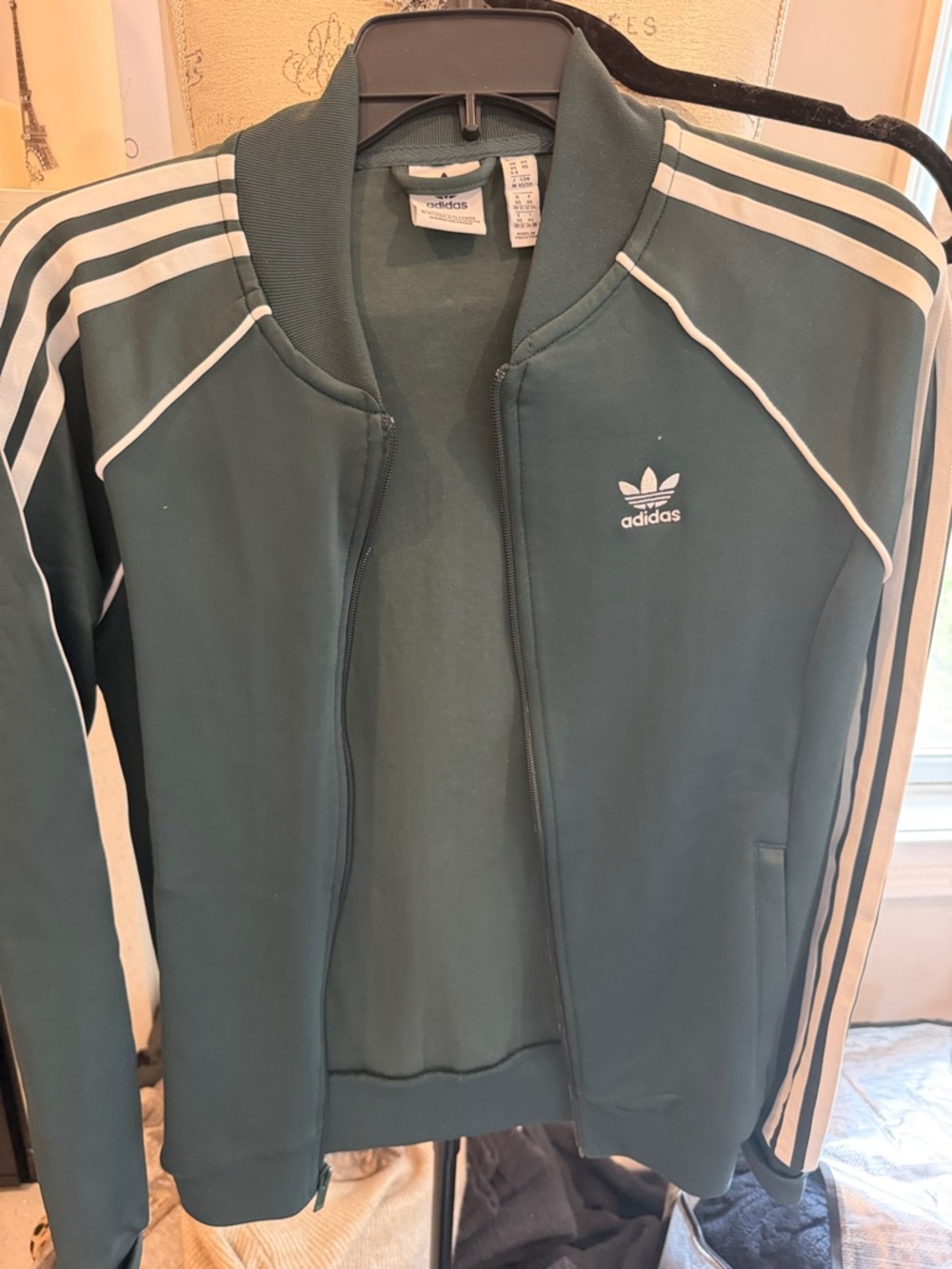 adidas Dark Green Trefoil Zip Track Jacket with White Stripes